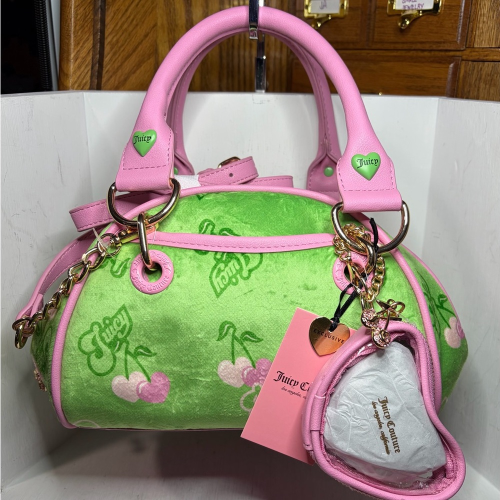 NWT Juicy Couture Retro Juicy Cherry Satchel - Retro Green Multi